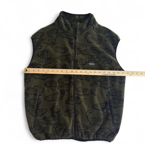Men’s Vintage Wyoming Wear USA Made Fish Pattern Fleece Vest Gilet Olive Green L - Picture 4 of 6
